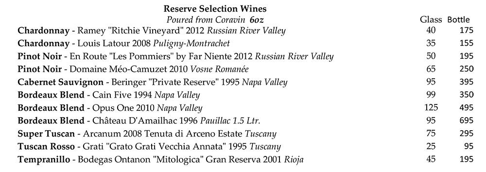 reserve wine list